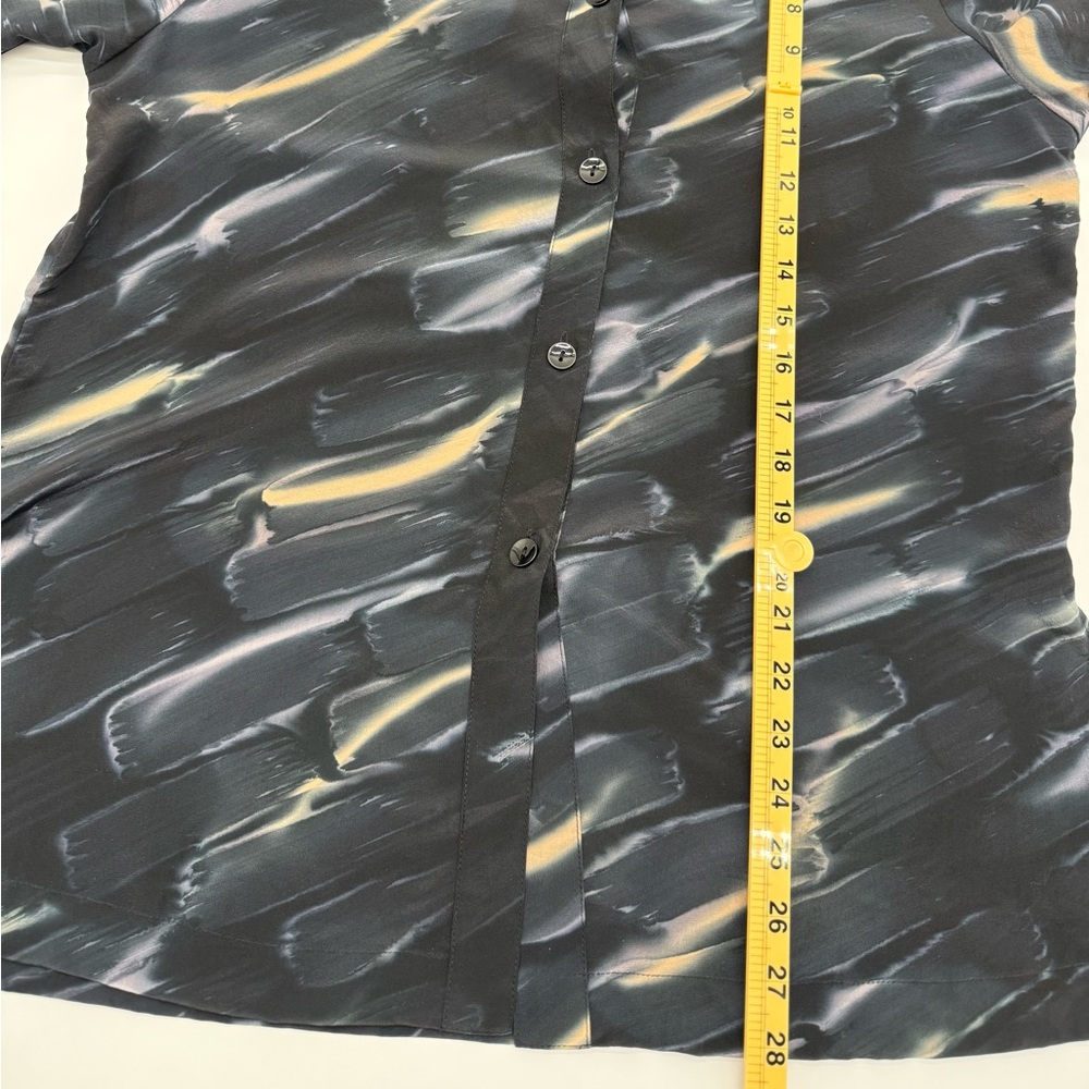 Aliki Yamani Creations Silk Blouse Womens Medium Black Abstract Button Front - Picture 7 of 8